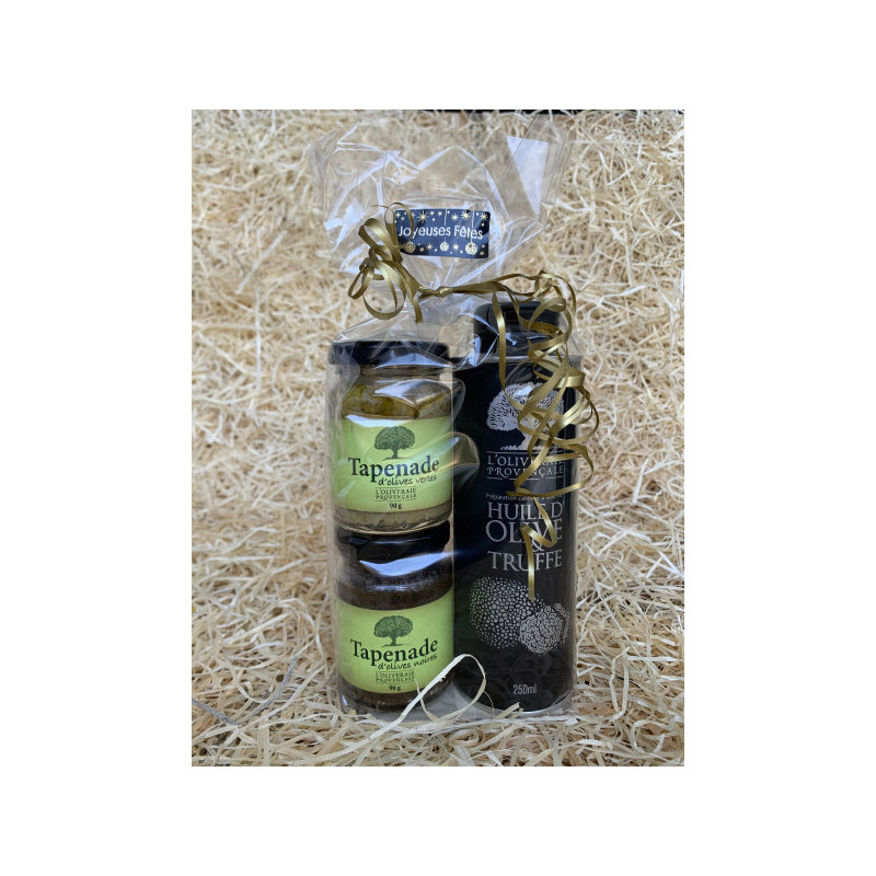 Coffret Dégustation : Huile aromatisée à la truffe,Tapenade verte et Tapenade noire