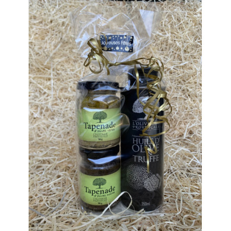 Coffret Dégustation : Huile aromatisée à la truffe,Tapenade verte et Tapenade noire