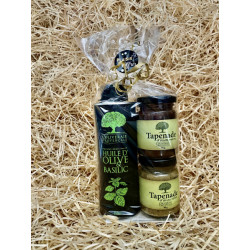 Coffret Dégustation : Huile aromatisée au basilic,Tapenade verte et Tapenade noire